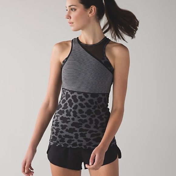 NWT Lululemon Meshed Up Tank Size 4 Black Gray Cheetah Print - Picture 9 of 12